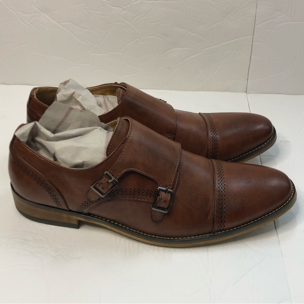 UV Signature Shoes Mens Size 10.5 Monk Strap Brown Leather Dress Shoes - Picture 7 of 12